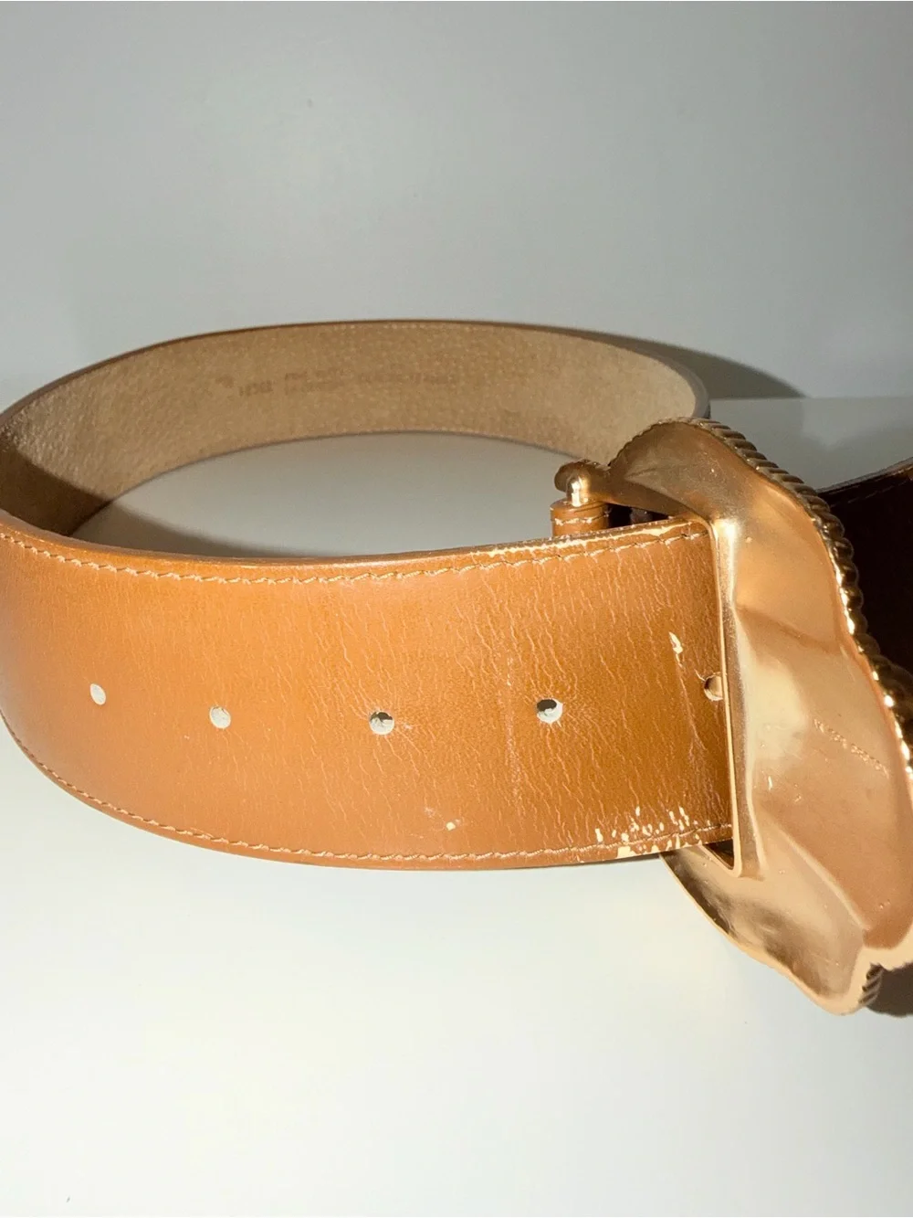 Vtg Anne Klein For Oroton Brown Leather Wide Belt With Gold-Tone Buckle, Sz Sm